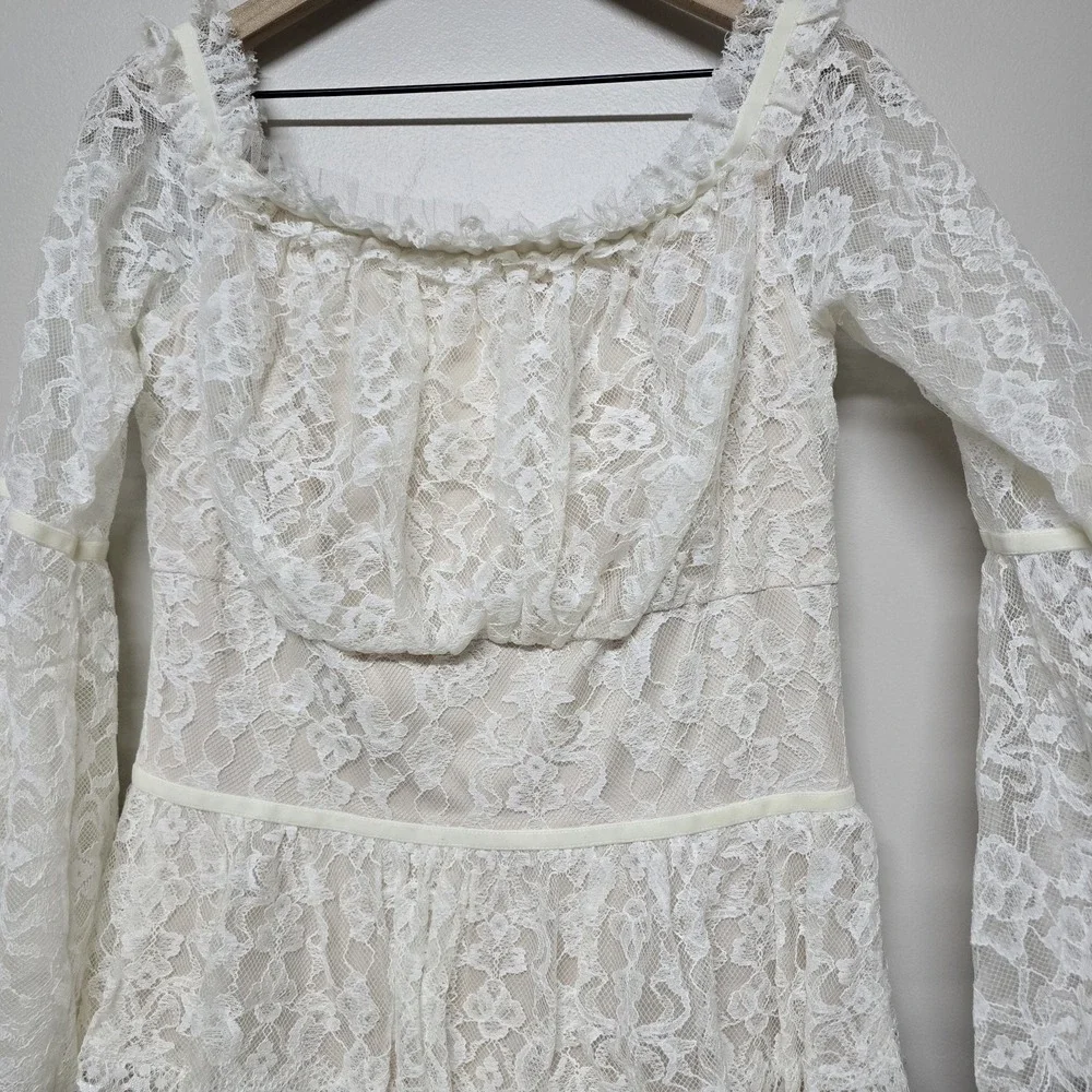 Tadashi Shoji Women Jacquin Off Shoulder Lace Tiered Bell Sleeve Dress Sz 12 NWT